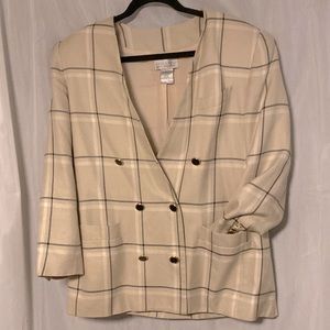 Vintage Dividends Neutral Plaid Blazer 80’s 90’s Beige Black Tan Gold 12P